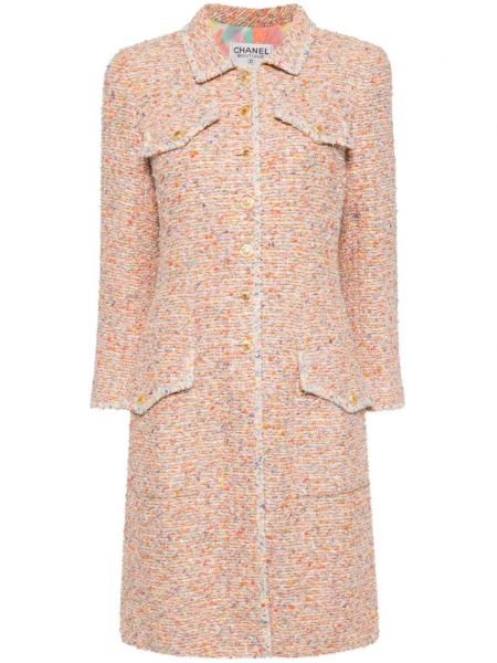 Tvídový dlouhý kabát Chanel Pre-owned růžový