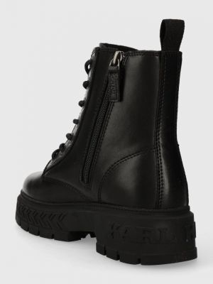 Kožené kotníkové boty na podpatku na plochém podpatku Karl Kani černé