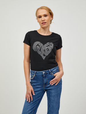 Tričko se srdcovým vzorem Guess černé