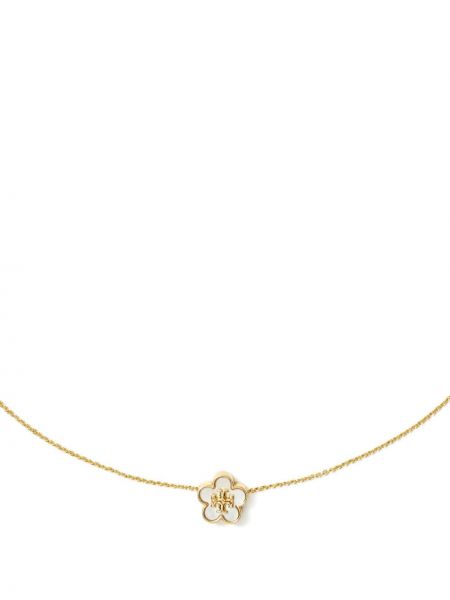 Květinový náhrdelník s perlami Tory Burch zlatý