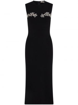 Czarna haftowana sukienka koktajlowa bez rękawów w kwiatki Christopher Kane
