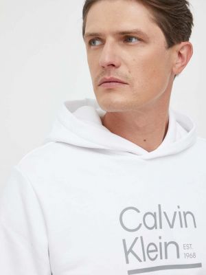Суичър с качулка с принт Calvin Klein бяло