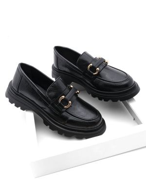 Pantofi loafer cu cataramă cu model piele de șarpe Marjin negru