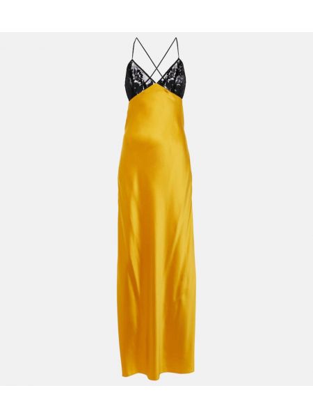 Čipkované hodvábne saténové dlouhé šaty The Sei žltá