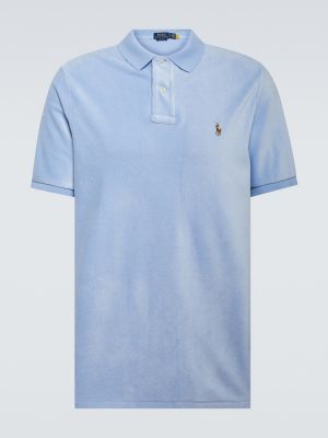 Medvilninis polo marškinėliai velvetinis Polo Ralph Lauren mėlyna