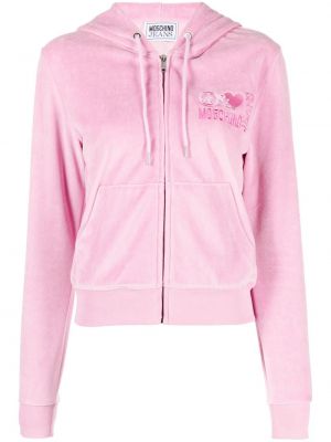 Velours hoodie mit reißverschluss Moschino Jeans pink