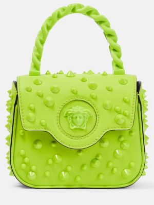 Кожени шопинг чанта Versace зелено