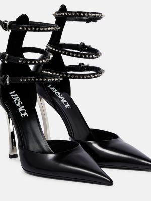 Pantofi cu toc din piele Versace negru