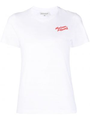 Памучна тениска бродирана Maison Kitsuné бяло