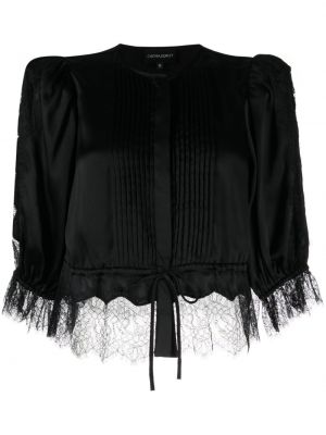 Peplum svilena bluza s čipko Cynthia Rowley črna