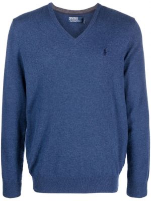 Вълнен пуловер с v-образно деколте Polo Ralph Lauren синьо