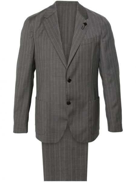 Pruhovaný vlněný oblek Lardini šedý