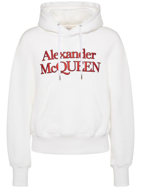 Pamučna hoodie s kapuljačom Alexander Mcqueen bijela