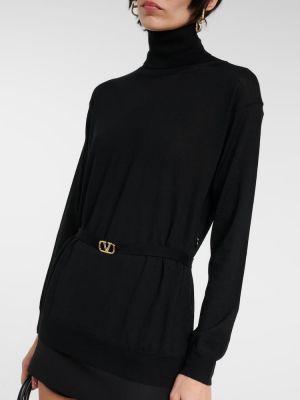 Jersey cuello alto de lana con cuello alto de tela jersey Valentino negro