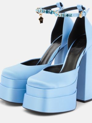 Сатенени полуотворени обувки на платформе Versace синьо