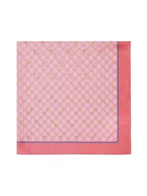 Bufanda con lazo de seda con estampado Gucci rosa