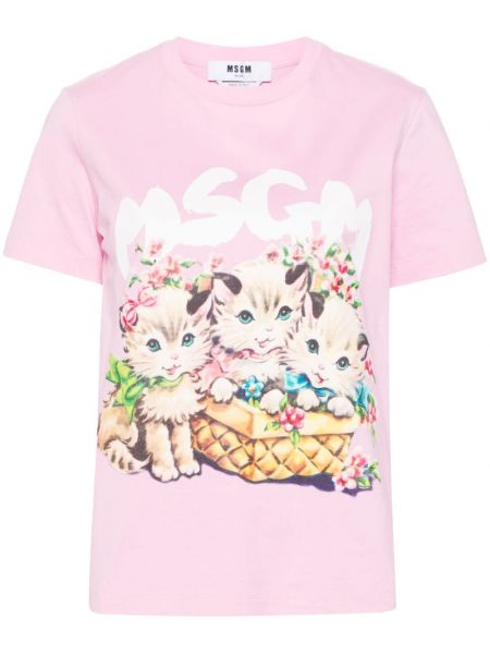 Βαμβακερή μπλούζα με σχέδιο Msgm ροζ