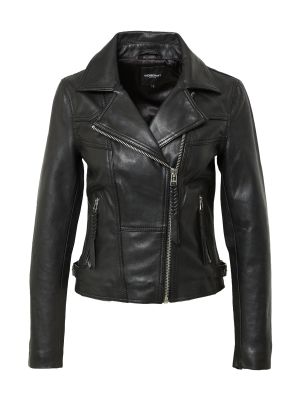Jednofarebná priliehavá kožená bunda na zips Goosecraft - čierna