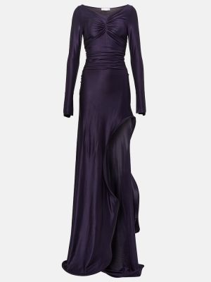 Sukienka długa z dżerseju Victoria Beckham fioletowa