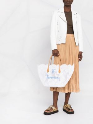 Spitzen geblümte shopper handtasche mit stickerei Ermanno Scervino weiß