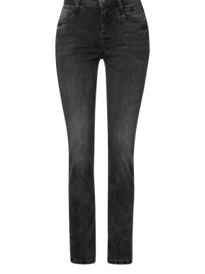 Jednofarebné bavlnené džínsy s vysokým pásom Street One - čierna