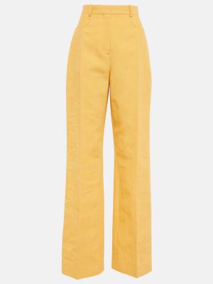 Lniane proste spodnie Jacquemus żółte