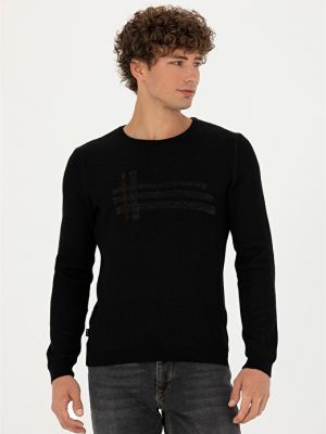 Жаккардовый свитер с круглым вырезом Pierre Cardin черный