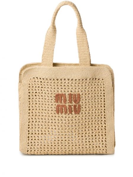 Τσάντα shopper από λυγαριά Miu Miu ασημί
