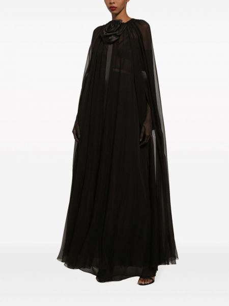 Manteau en soie à fleurs Dolce & Gabbana noir