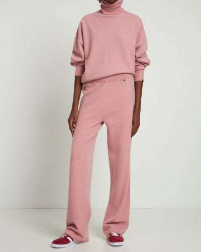 Pantaloni din cașmir tricotate cu croială lejeră Extreme Cashmere roz