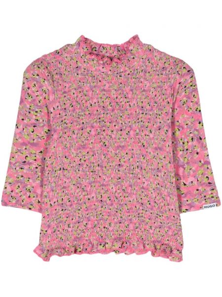 Φλοράλ μπλούζα με σχέδιο Hugo ροζ