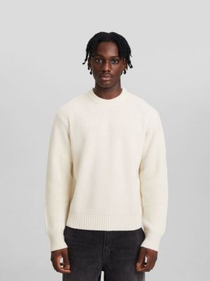Sweter z okrągłym dekoltem Bershka biały
