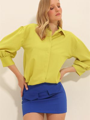 Marškiniai su balioninėmis rankovėmis Trend Alaçatı Stili žalia