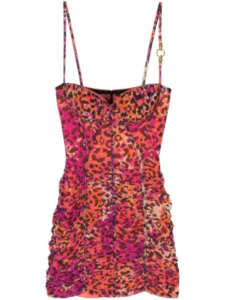 Leopardí koktejlové šaty s potiskem Just Cavalli fialové