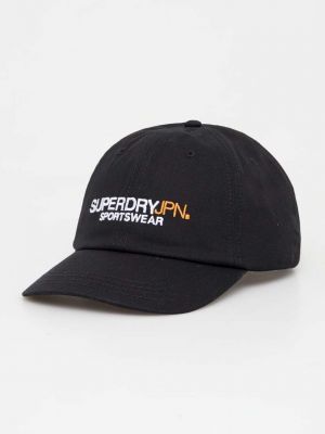 Памучна шапка с козирки с апликация Superdry черно