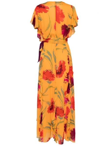 Květinové šifonové dlouhé šaty s potiskem Dvf Diane Von Furstenberg oranžové