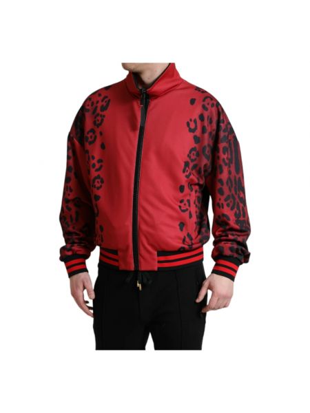 Blazer con cremallera con estampado leopardo Dolce & Gabbana rojo