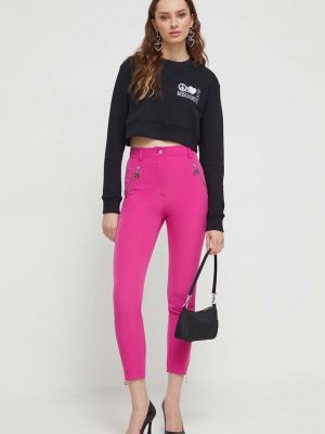 Hlače ravnih nogavica visoki struk Moschino Jeans ružičasta