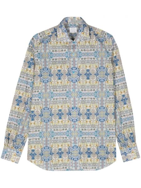 Bombažna srajca s cvetličnim vzorcem s potiskom Mazzarelli modra