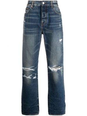 Niebieskie proste jeansy z dziurami Amiri