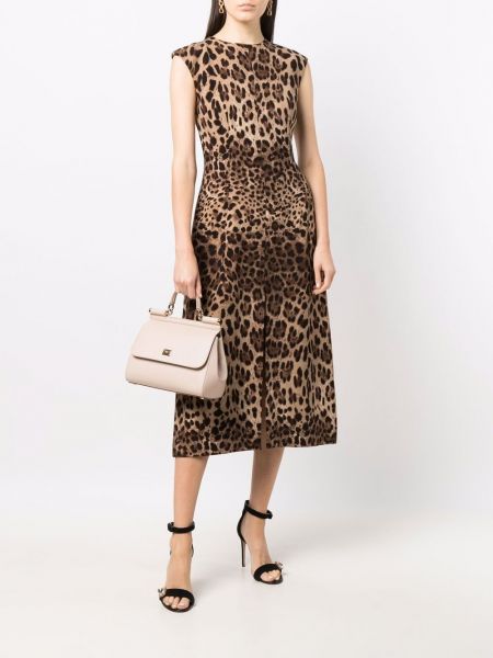 Vestido midi con estampado leopardo Dolce & Gabbana marrón
