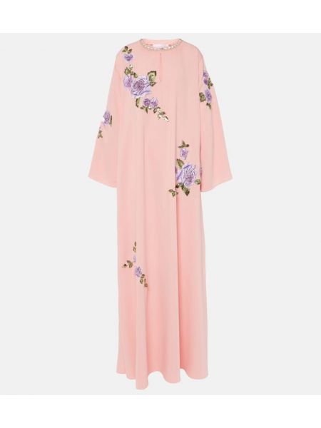 Sukienka długa w kwiatki z kryształkami Carolina Herrera różowa