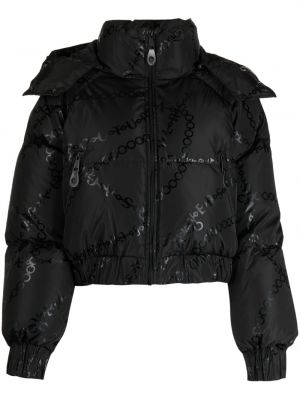 Džínsová bunda s kapucňou s potlačou Versace Jeans Couture čierna