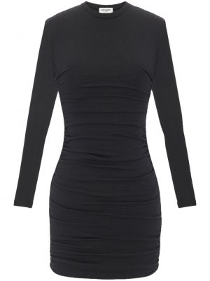 Drapované vlněné večerní šaty Saint Laurent černé