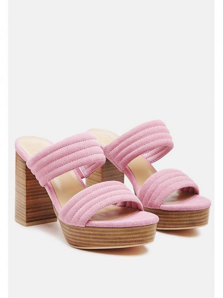 Замшевые босоножки с ремешками на каблуке без шнуровки Rag & Co розовые