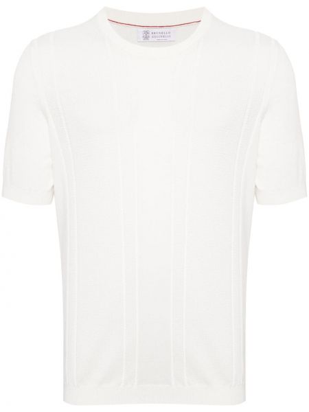 Πλεκτή βαμβακερή μπλούζα Brunello Cucinelli λευκό