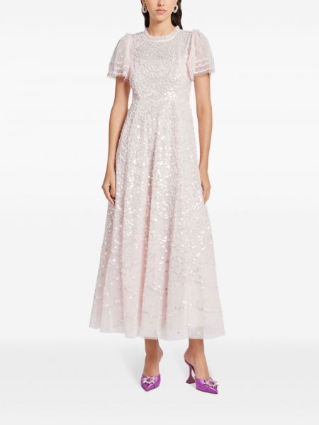 Dlouhé šaty s výšivkou Needle & Thread růžové
