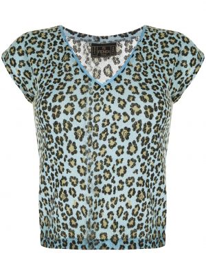 T-krekls ar apdruku ar leoparda rakstu ar v veida izgriezumu Fendi Pre-owned