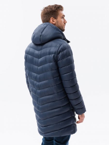 Prošívaný zimní kabát s kapucí Ombre Clothing modrý