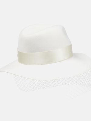 Вълнена шапка с периферия от филц Maison Michel бяло